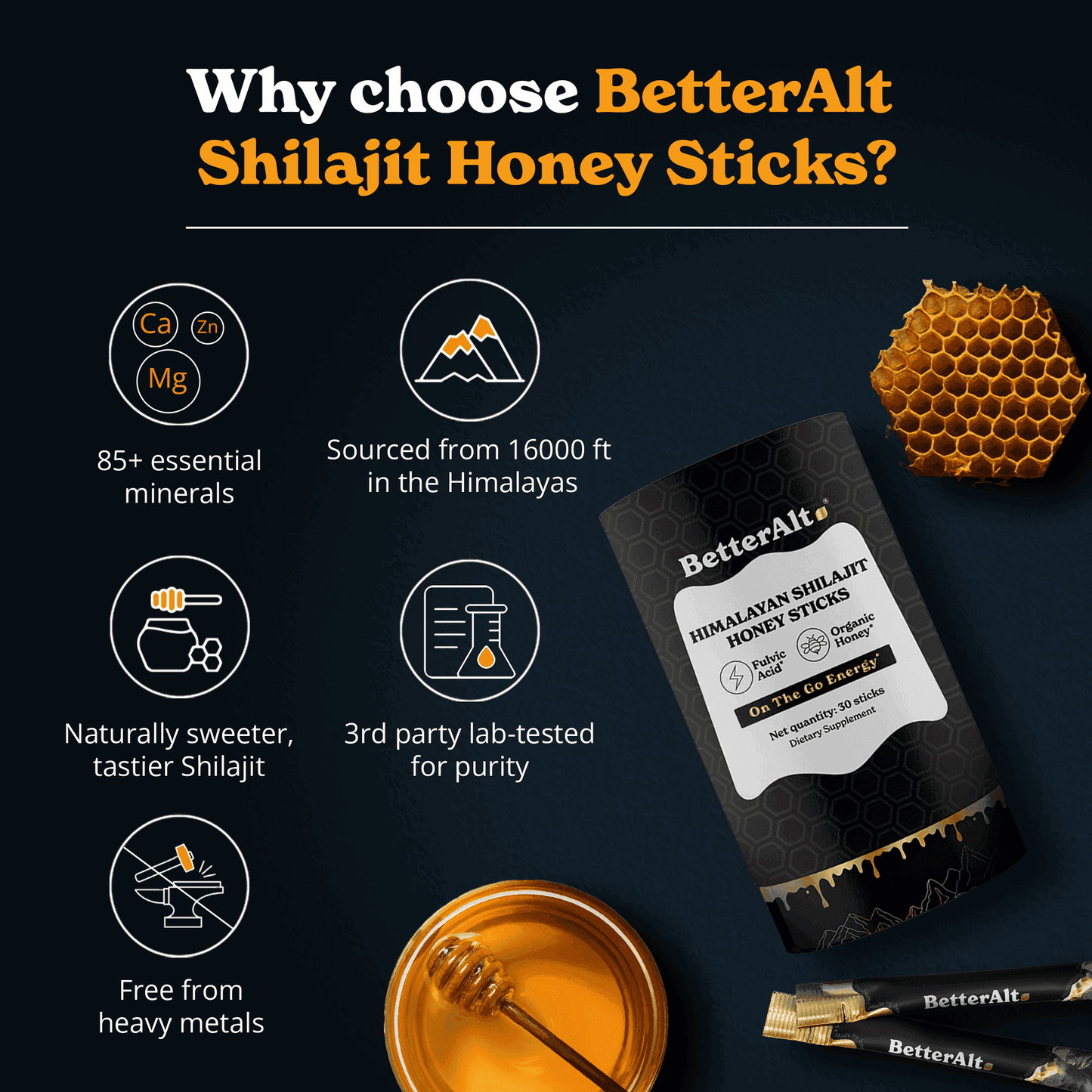 BetterAlt Himalayan Shilajit Honey Sticks Cinnamon