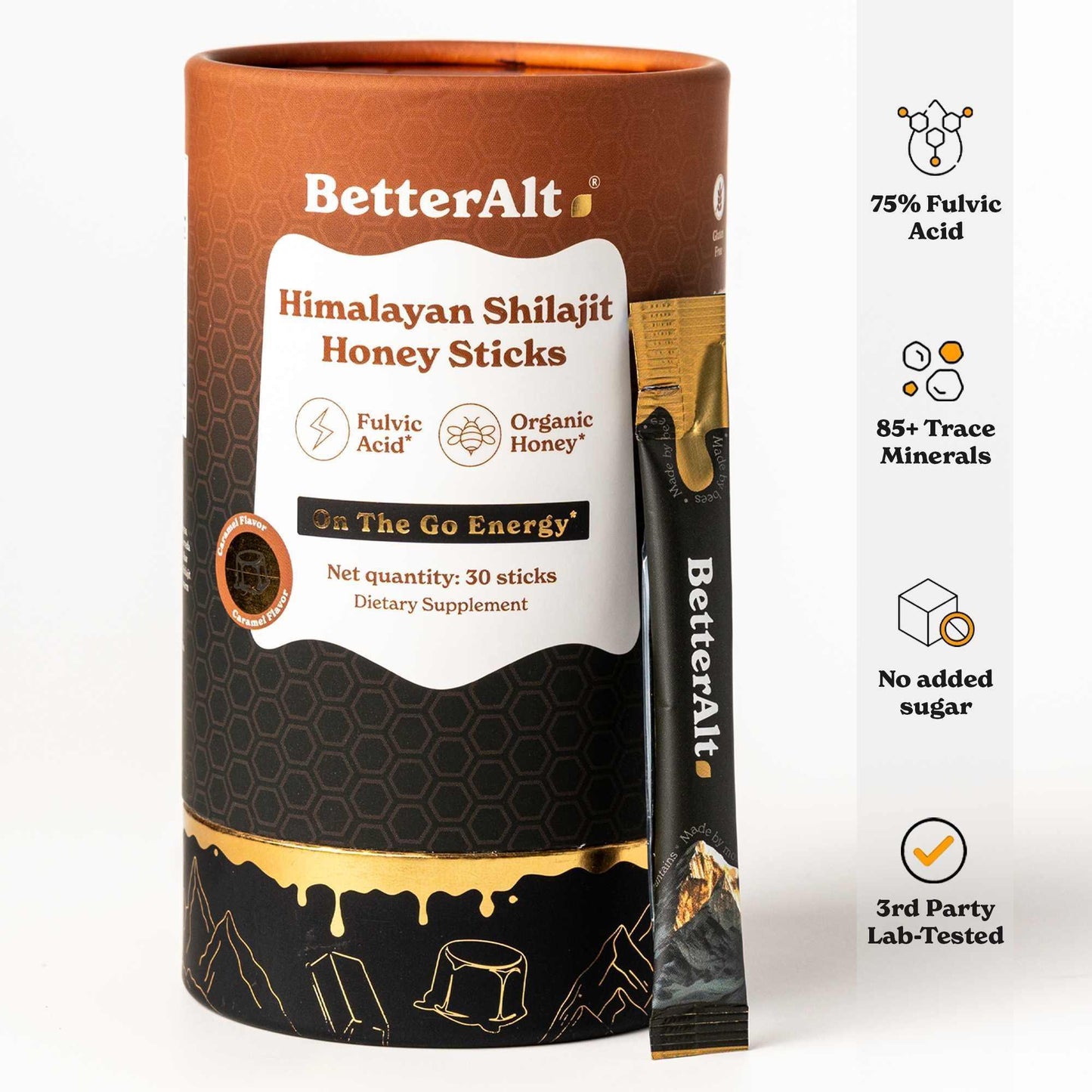 BetterAlt Himalayan Shilajit Caramel Honey Sticks